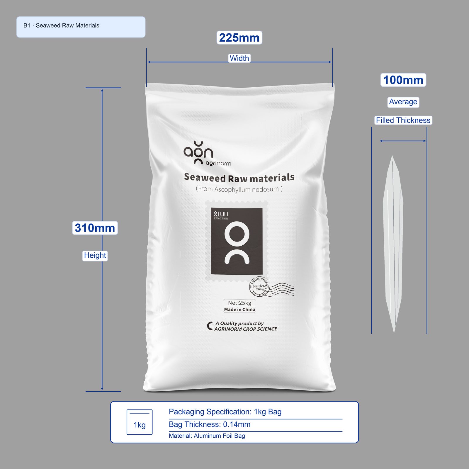 Seaweed Raw Materials 1kg bag dimensions